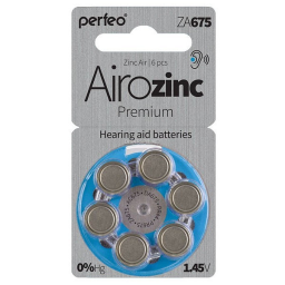 Батарейка для слуховых аппаратов ZA675 Airozinc Premium, упаковка 6 шт, Perfeo