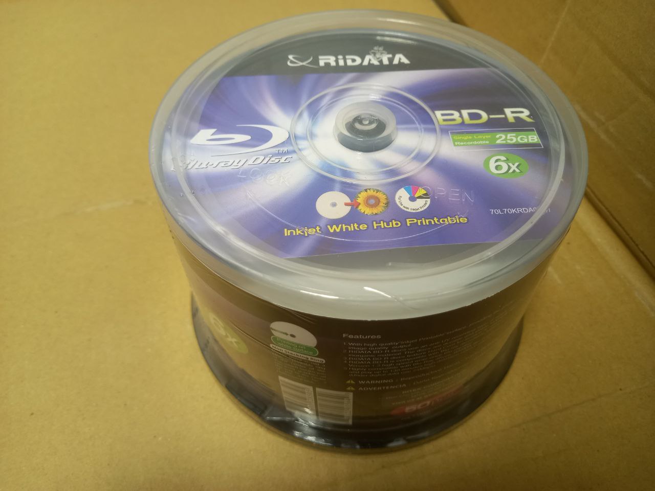BD-R диск 25Gb DL, 6х, RIDATA, 50 дисков