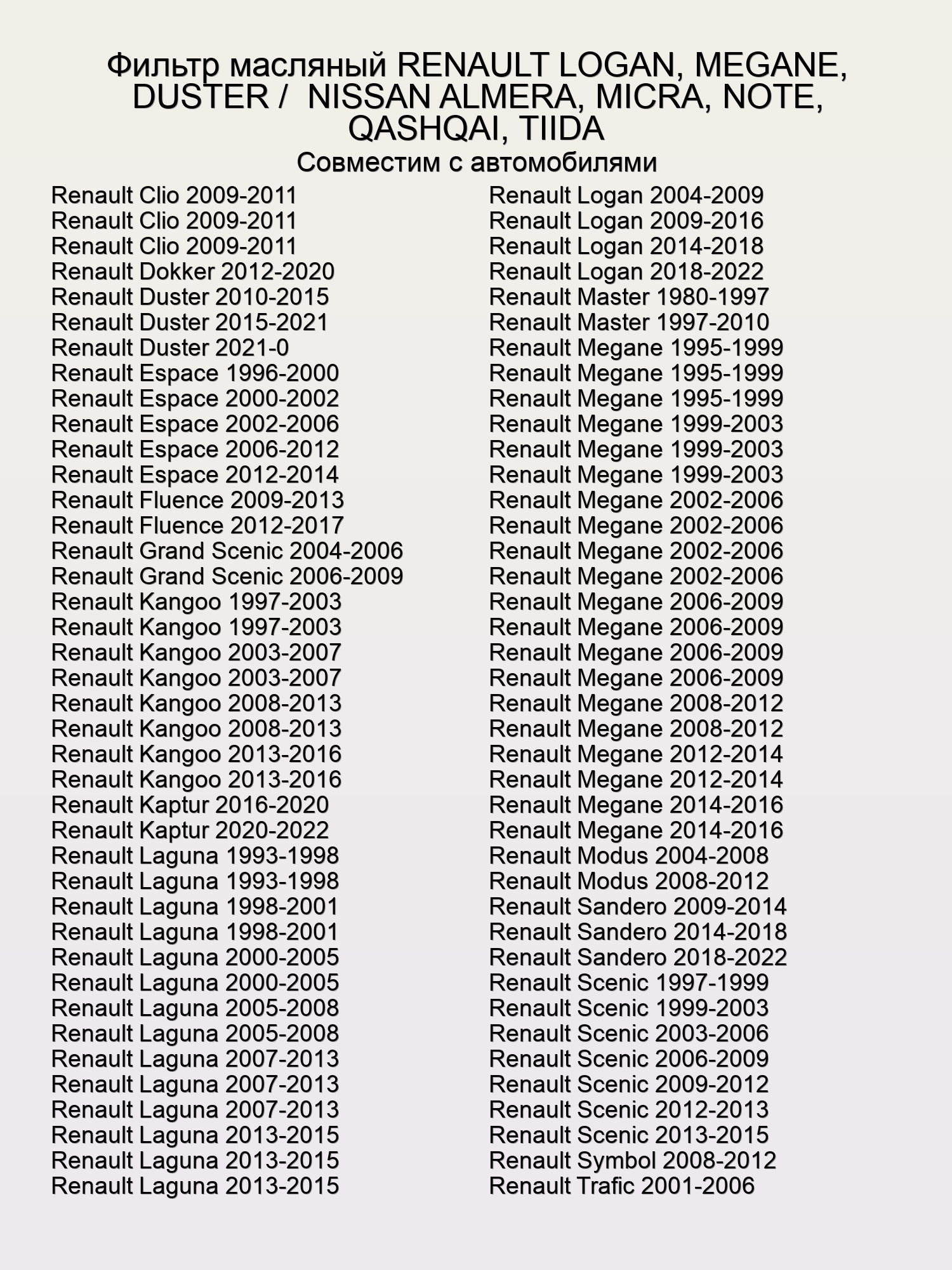 Фильтр масляный RENAULT LOGAN, MEGANE, DUSTER /  NISSAN ALMERA, MICRA, NOTE, QASHQAI, TIIDA