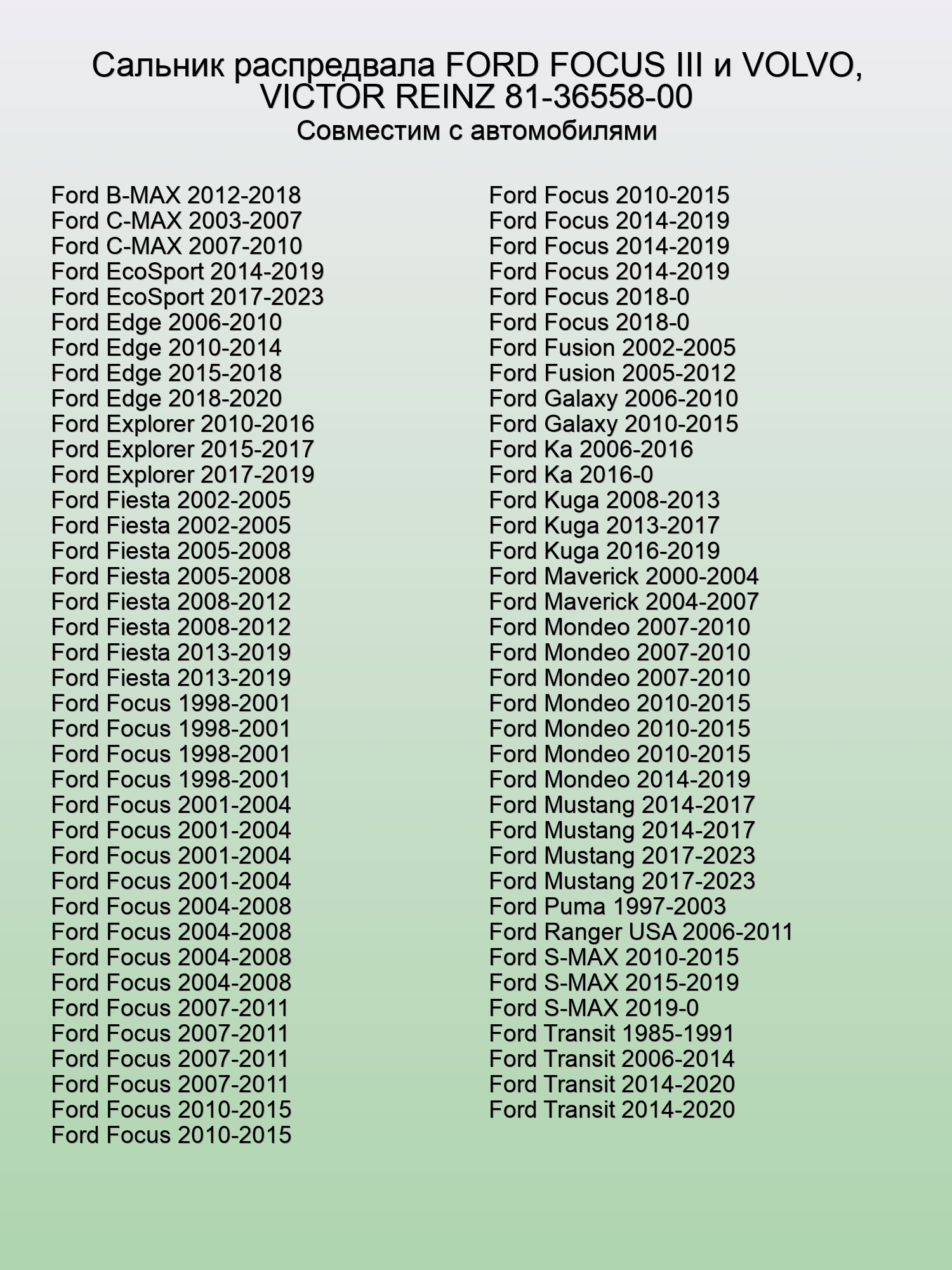 Сальник распредвала FORD FOCUS III и VOLVO, VICTOR REINZ 81-36558-00