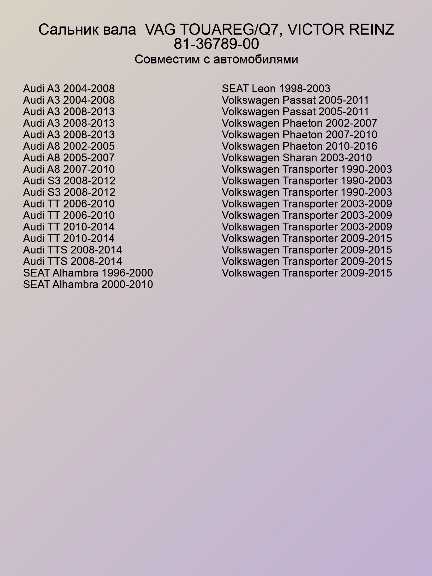 Сальник вала  VAG TOUAREG/Q7, VICTOR REINZ 81-36789-00